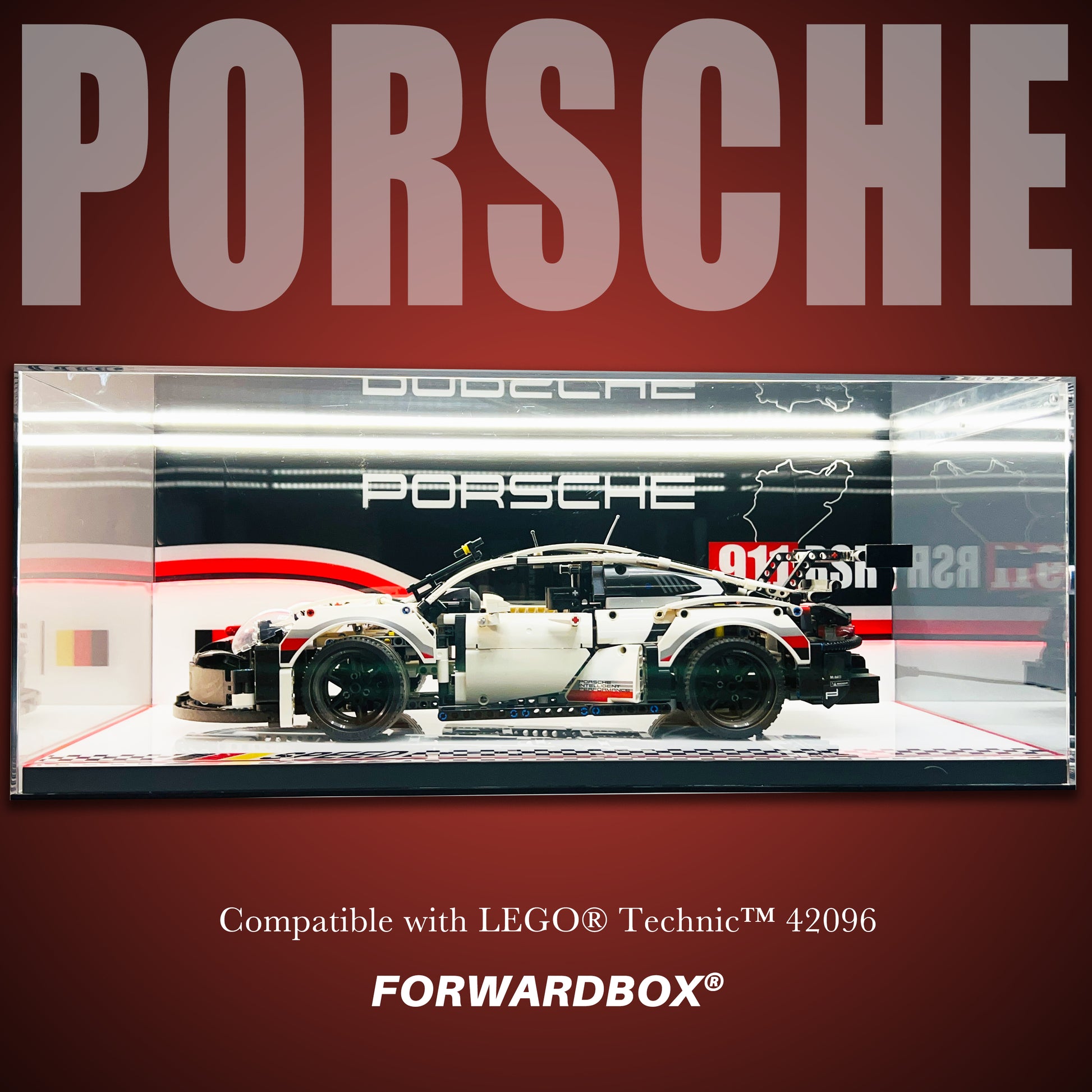 FORWARDBOX LEGO ® Technic Light-Up Display Case Compatible with Porsche 911RSR (Set No. 42096)