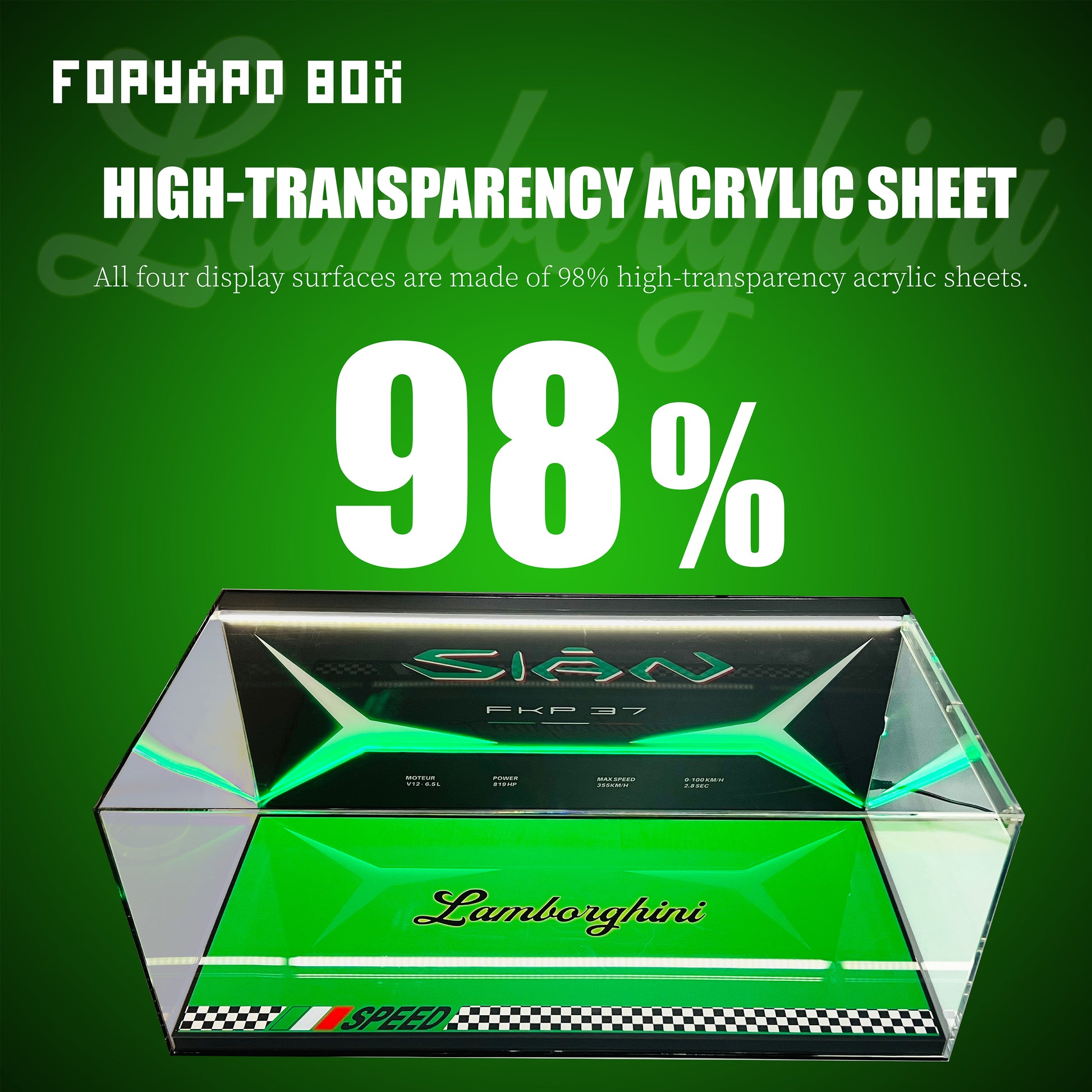 FORWARDBOX LEGO ® Technic Light-Up Display Case Compatible with Lamborghini SIAN (Set No. 42115)