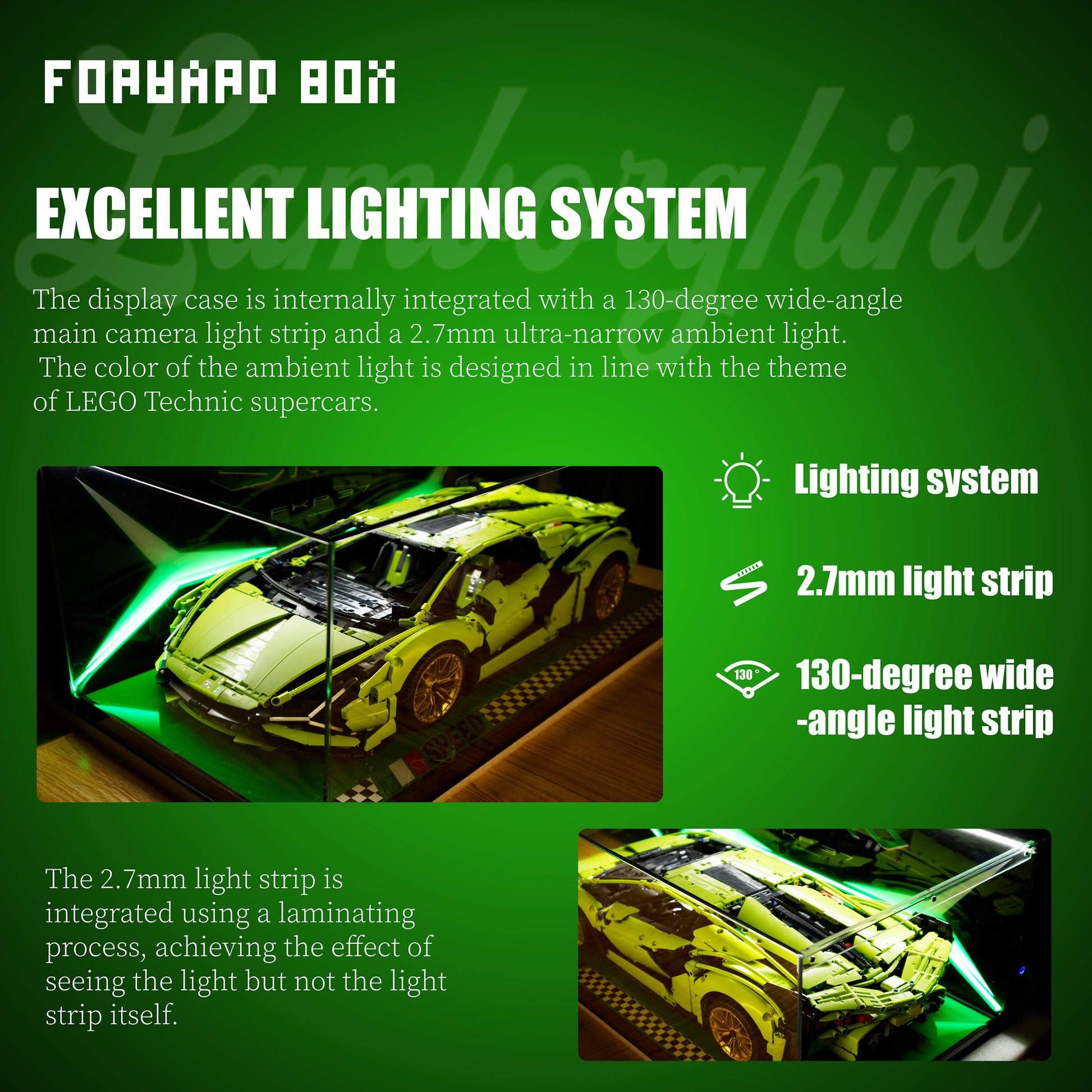 FORWARDBOX LEGO ® Technic Light-Up Display Case Compatible with Lamborghini SIAN (Set No. 42115)