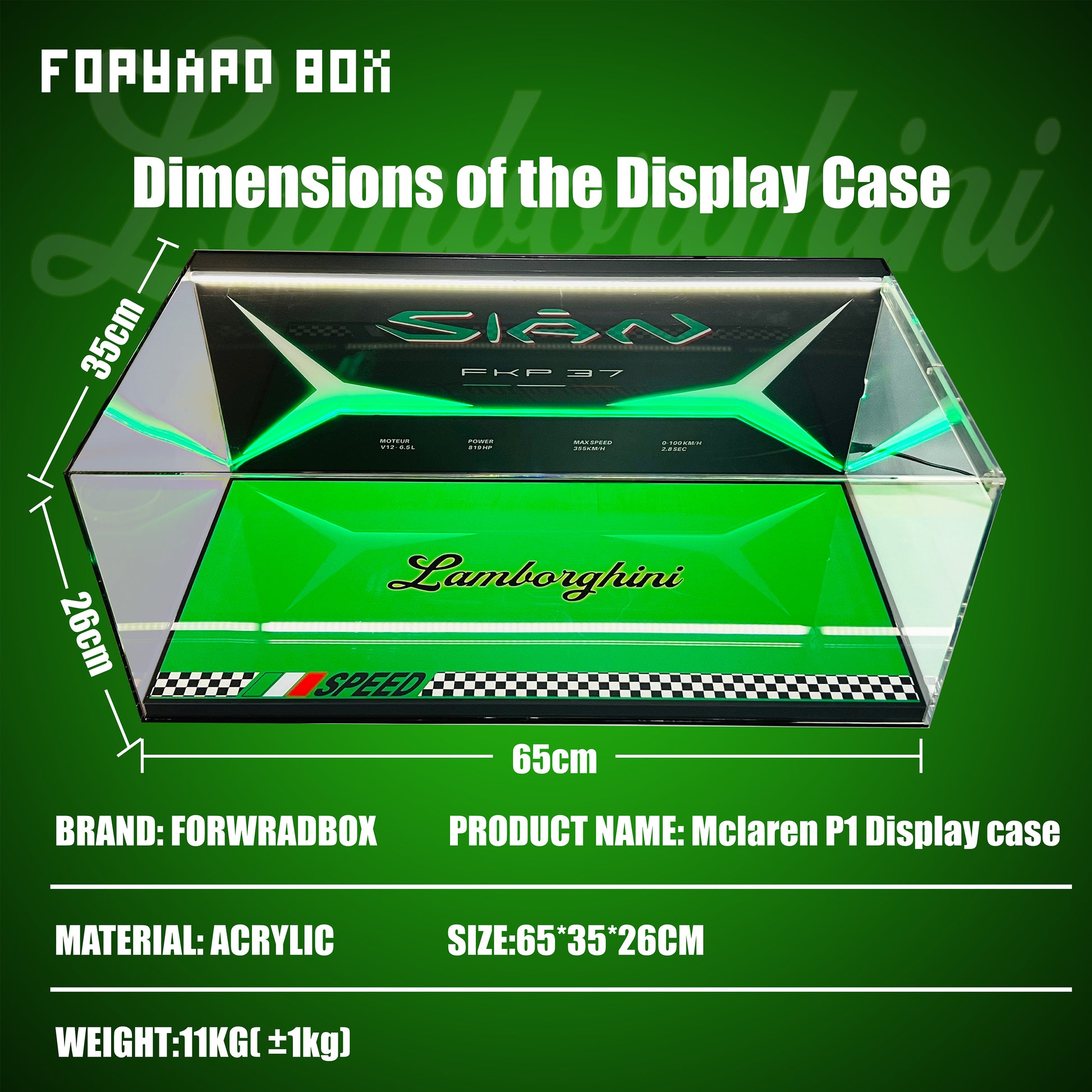 FORWARDBOX LEGO ® Technic Light-Up Display Case Compatible with Lamborghini SIAN (Set No. 42115)