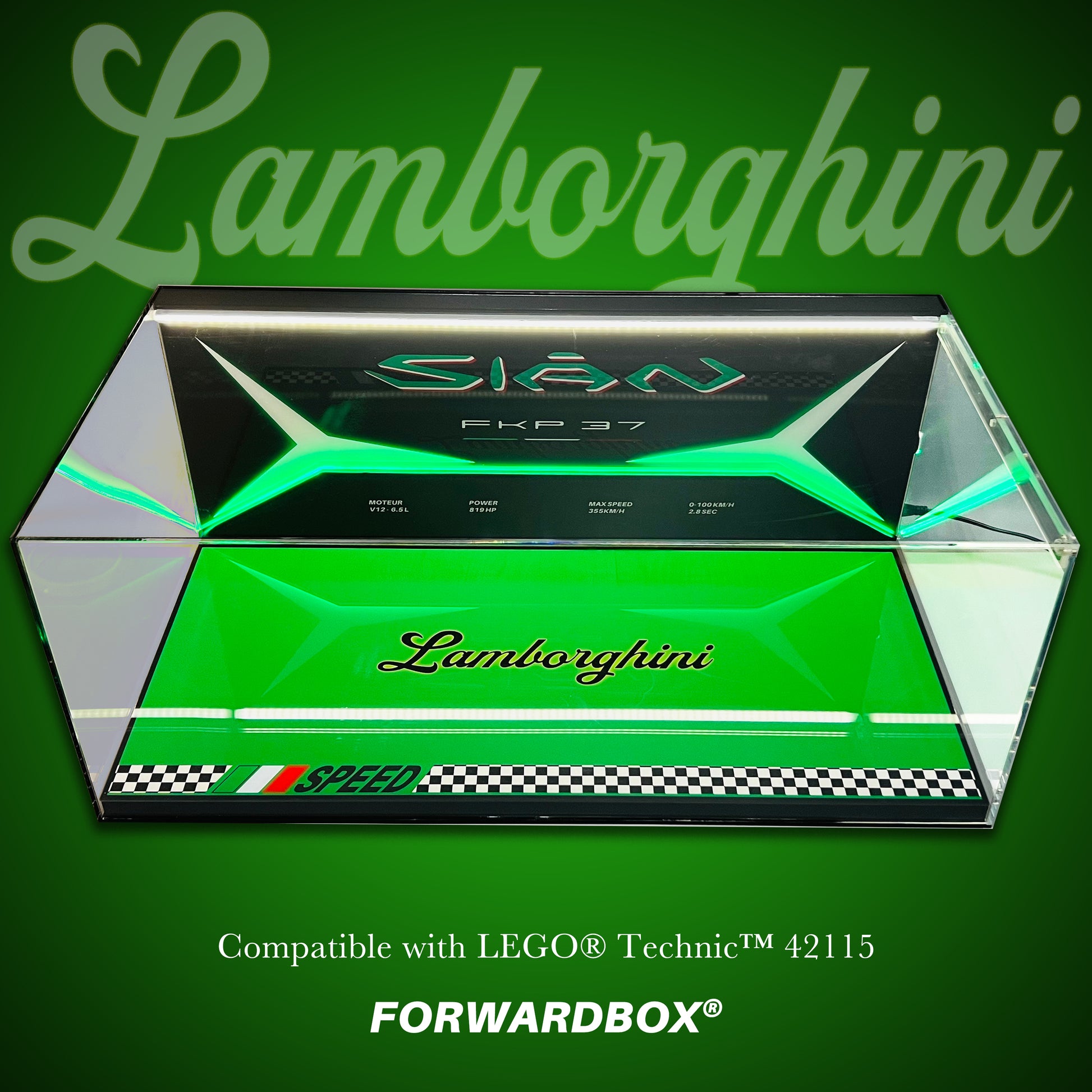 FORWARDBOX LEGO ® Technic Light-Up Display Case Compatible with Lamborghini SIAN (Set No. 42115)