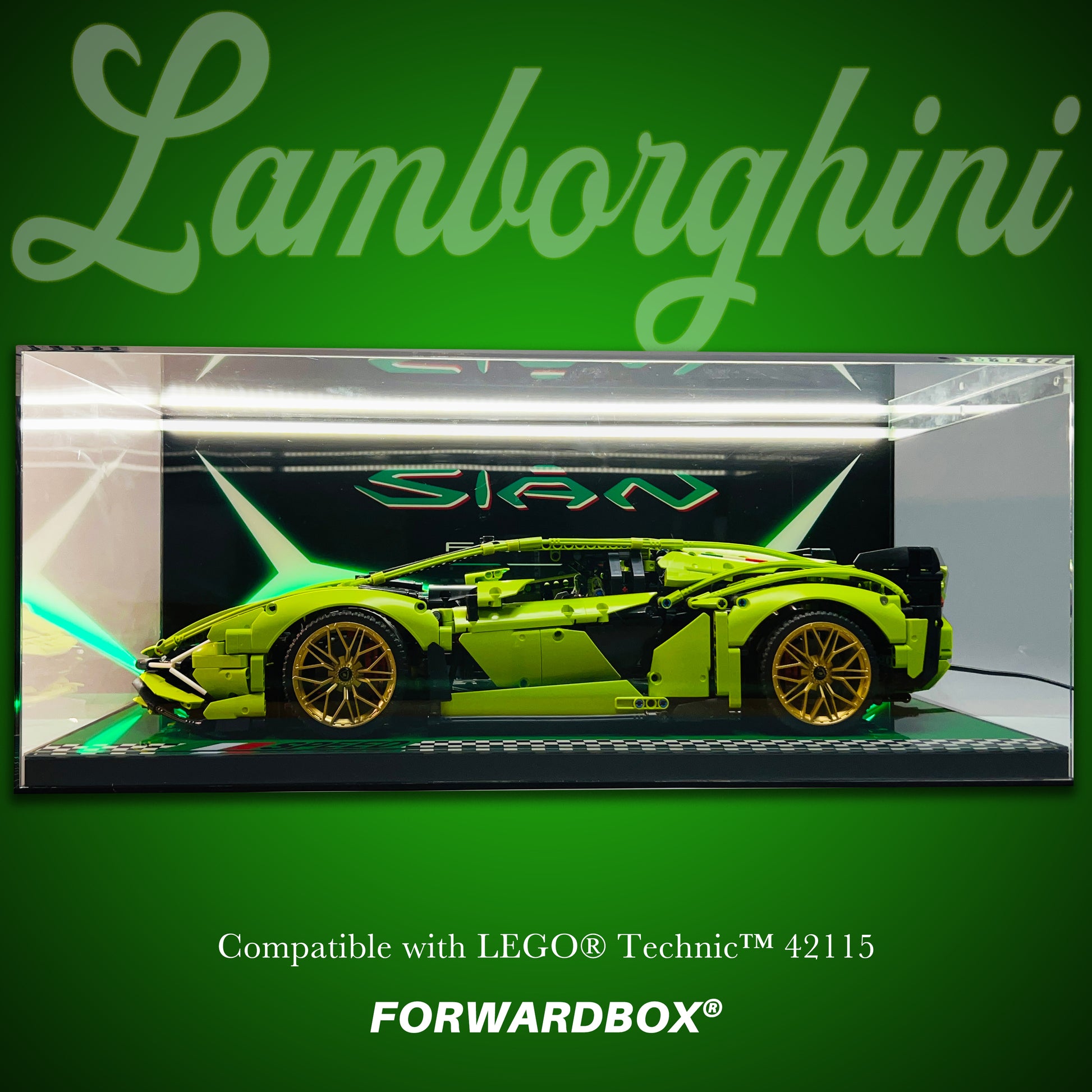 FORWARDBOX LEGO ® Technic Light-Up Display Case Compatible with Lamborghini SIAN (Set No. 42115)