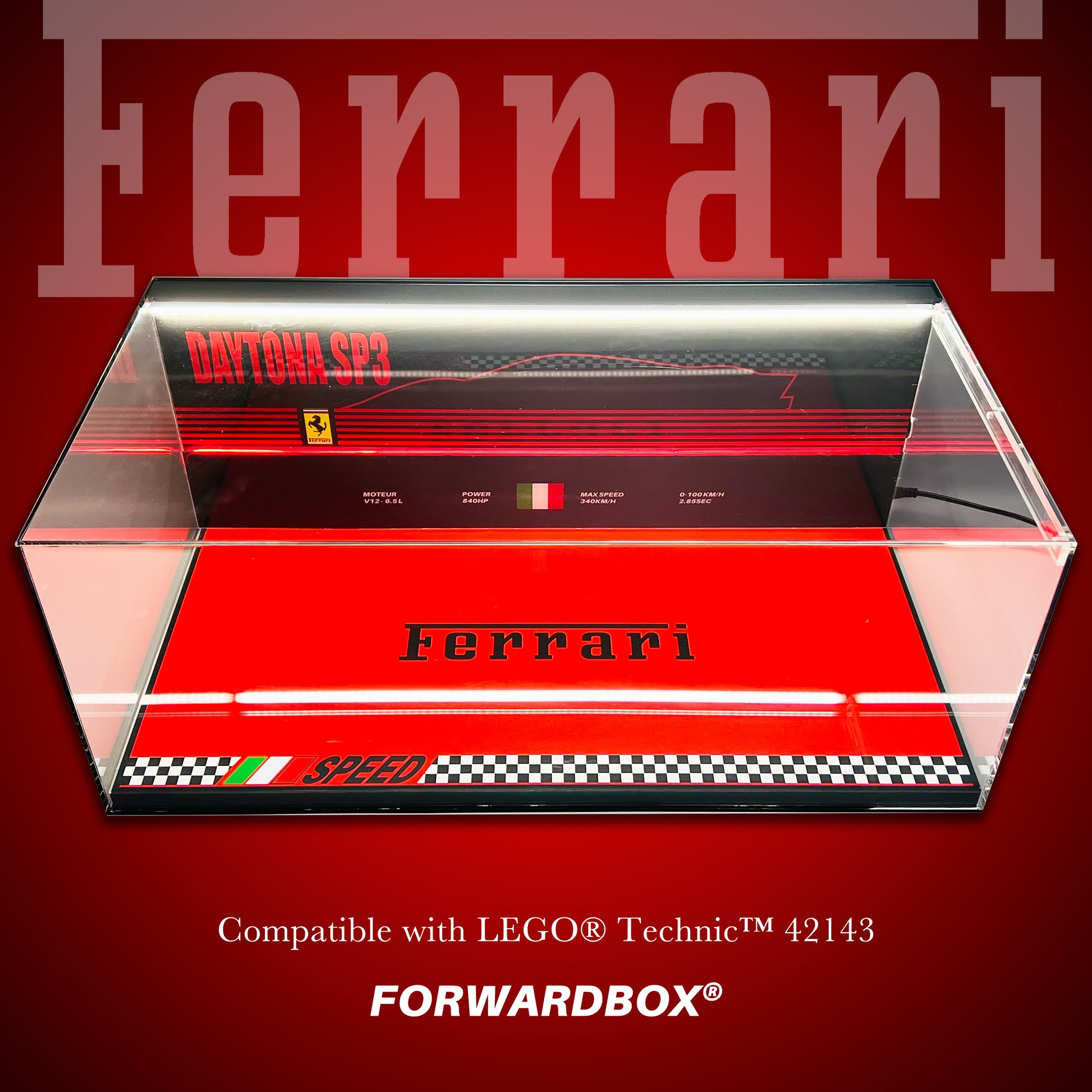 FORWARDBOX LEGO ® Technic Light-Up Display Case Compatible with Ferrari sp3(Set No. 42143)