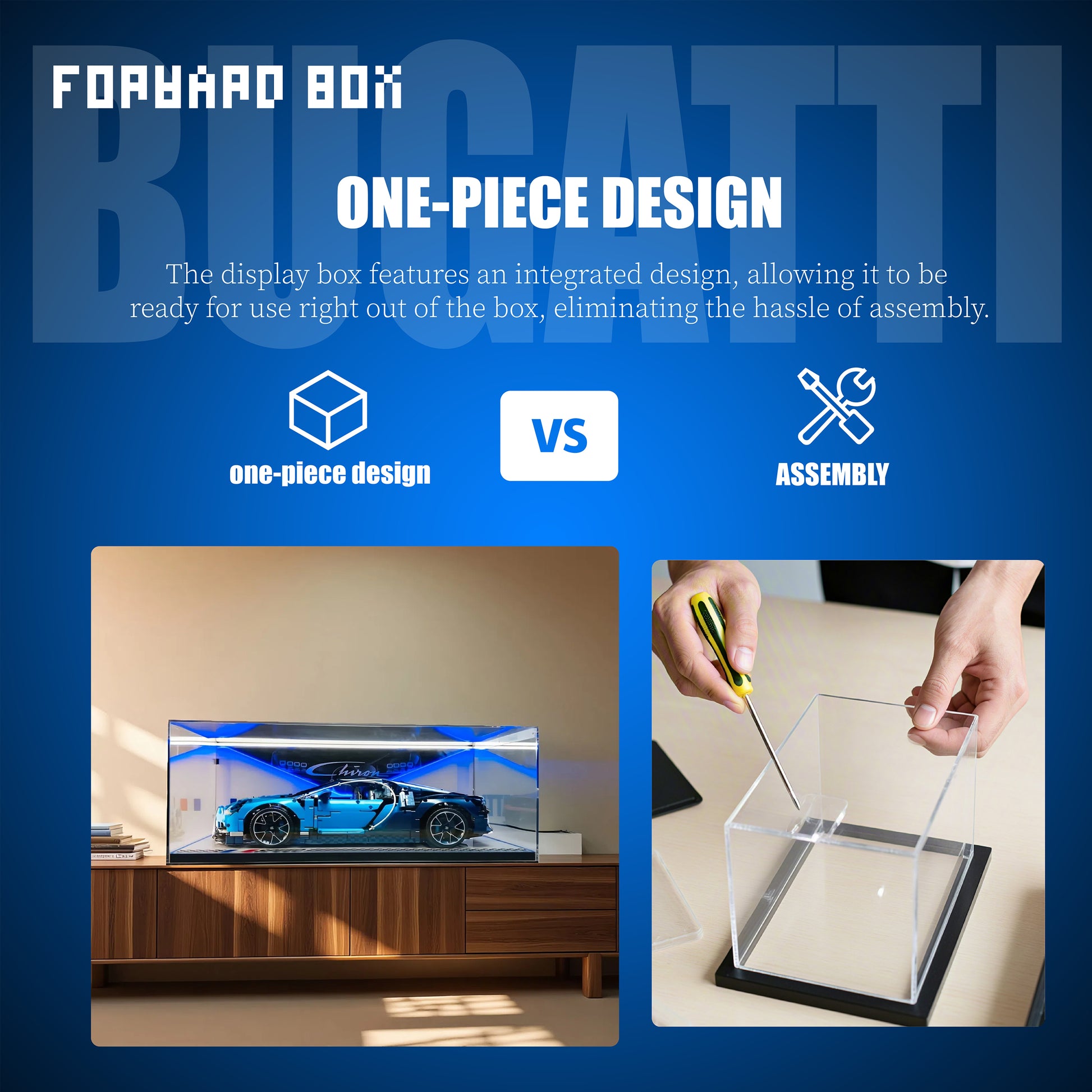 FORWARDBOX LEGO ® Technic Light-Up Display Case Compatible with BUGATTI Chiron (Set No. 42083)