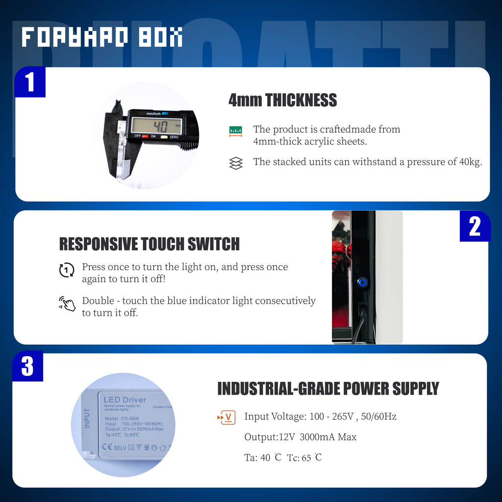 FORWARDBOX LEGO ® Technic Light-Up Display Case Compatible with BUGATTI Chiron (Set No. 42083)