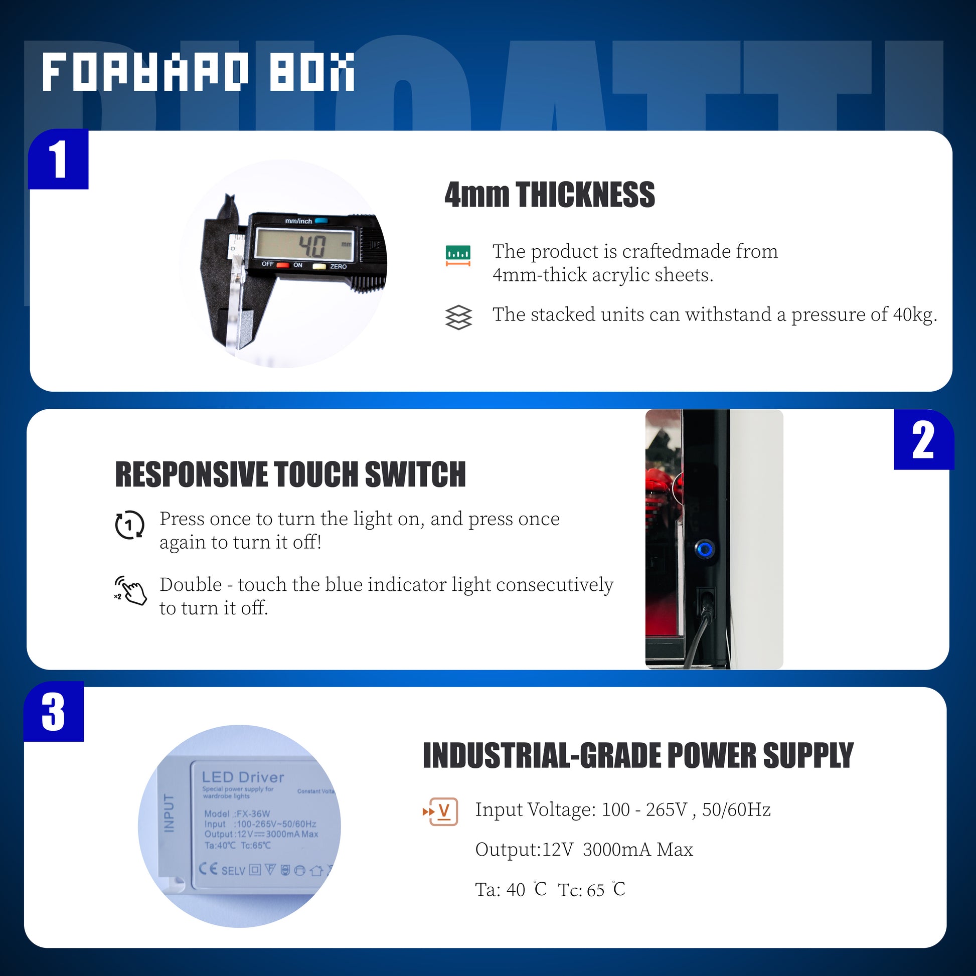 FORWARDBOX LEGO ® Technic Light-Up Display Case Compatible with BUGATTI Chiron (Set No. 42083)