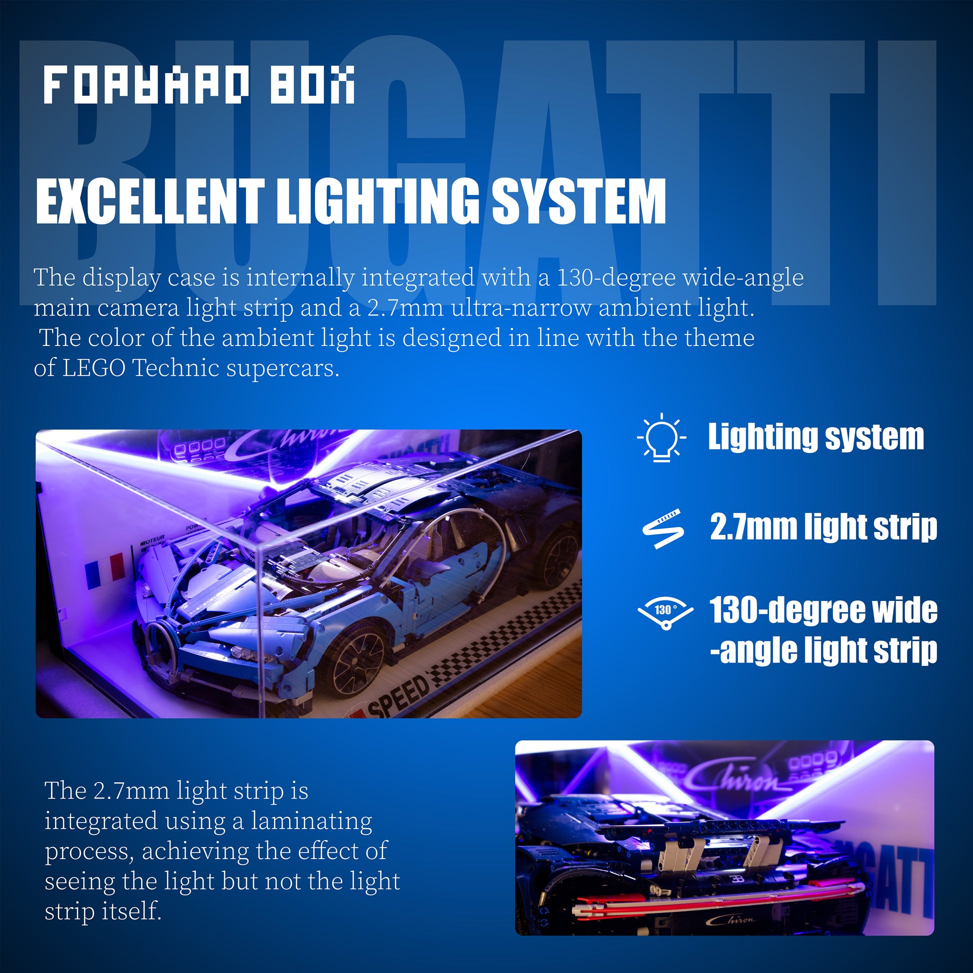 FORWARDBOX LEGO ® Technic Light-Up Display Case Compatible with BUGATTI Chiron (Set No. 42083)
