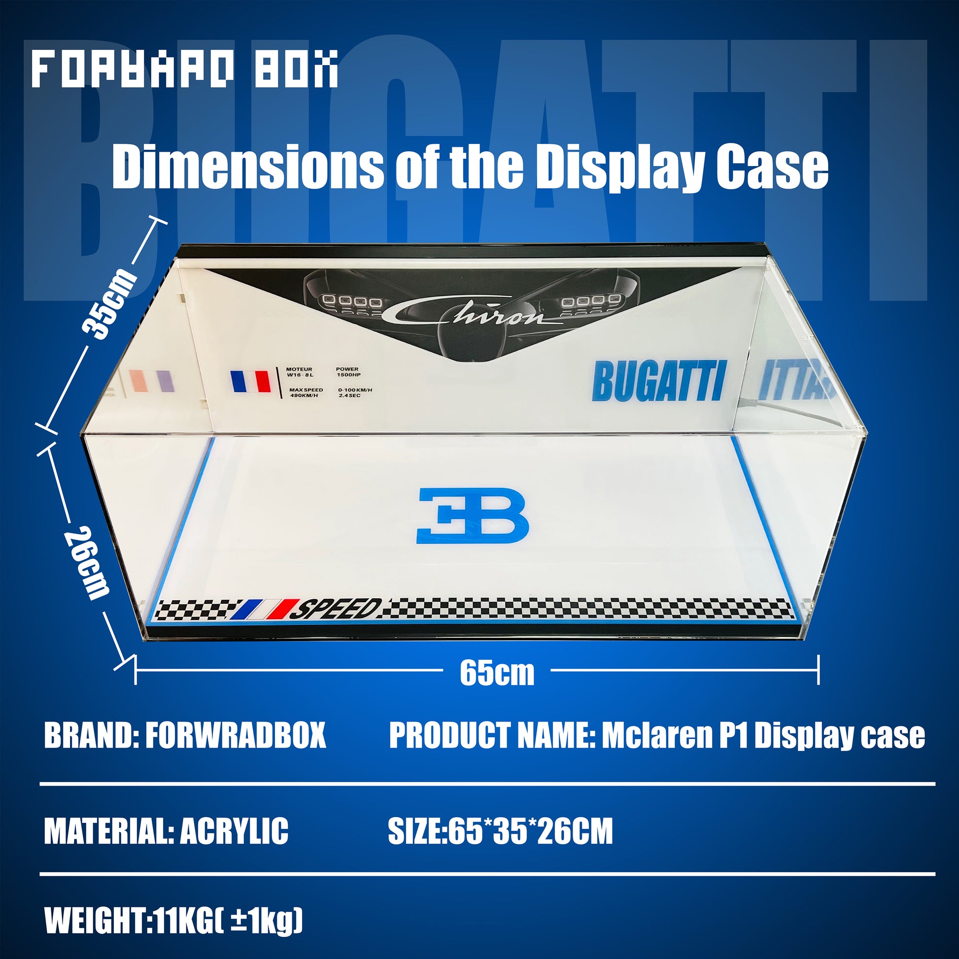 FORWARDBOX LEGO ® Technic Light-Up Display Case Compatible with BUGATTI Chiron (Set No. 42083)