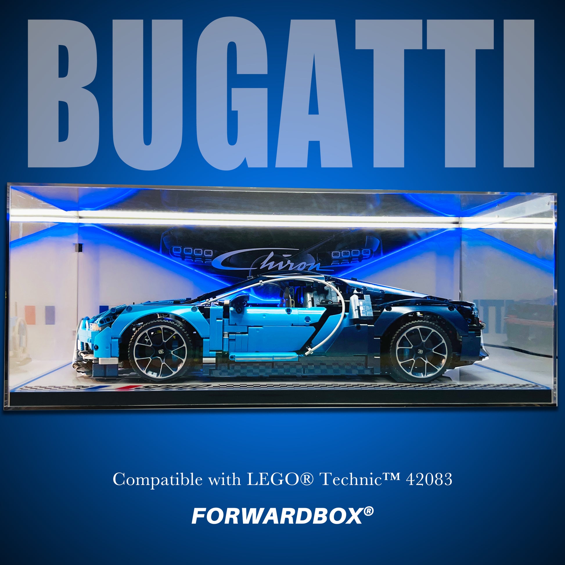 FORWARDBOX LEGO ® Technic Light-Up Display Case Compatible with BUGATTI Chiron (Set No. 42083)