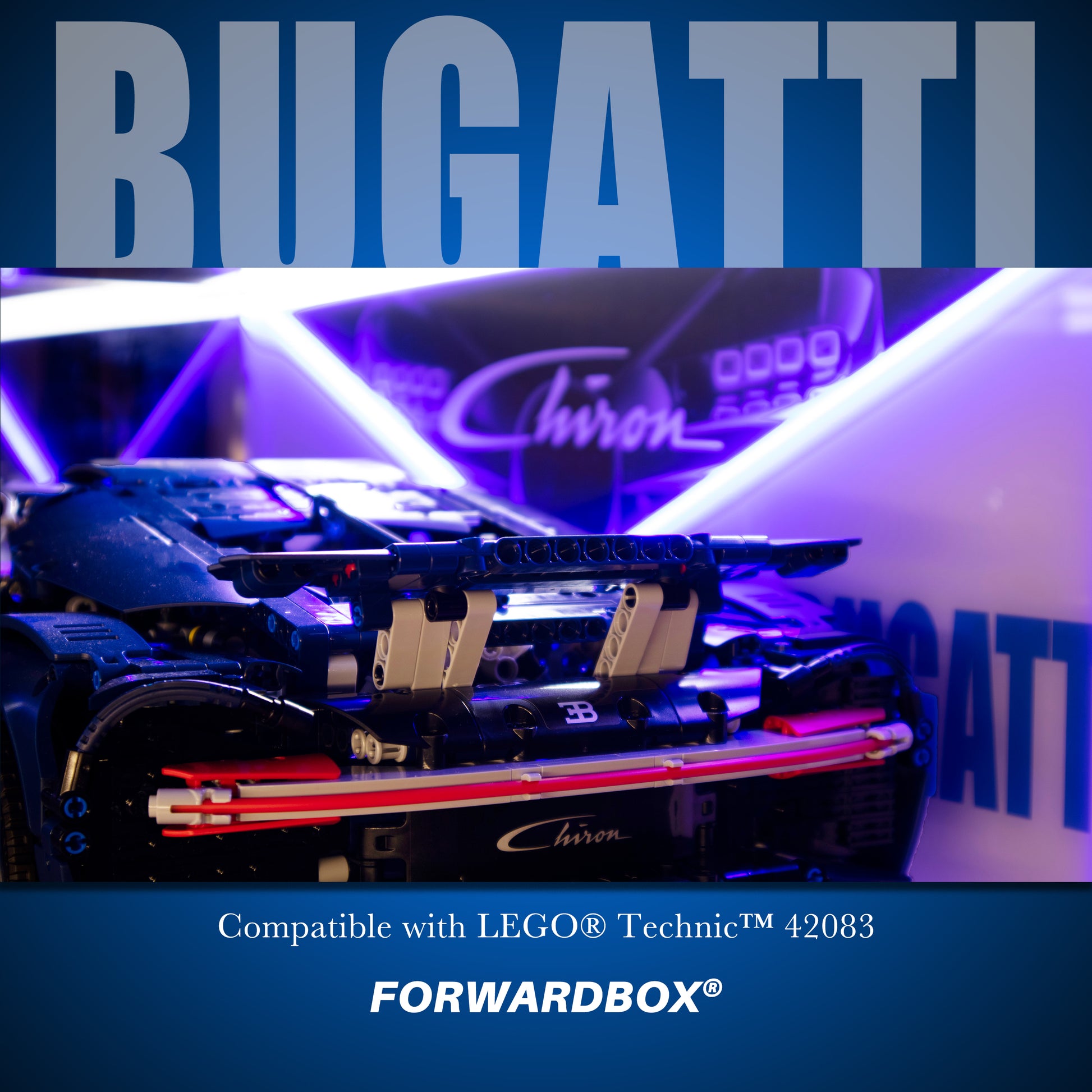 FORWARDBOX LEGO ® Technic Light-Up Display Case Compatible with BUGATTI Chiron (Set No. 42083)