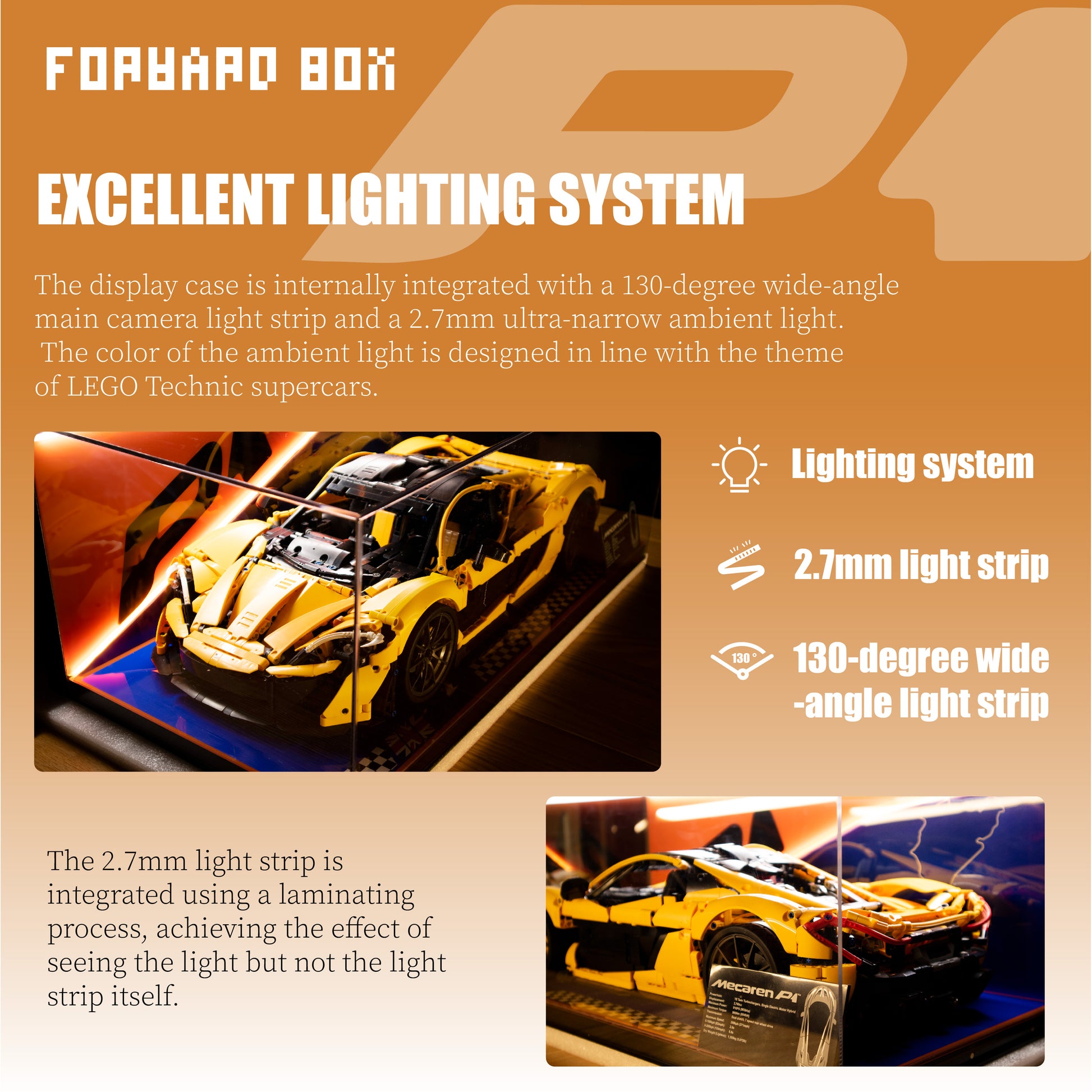 FORWARDBOX LEGO ® Technic Light-Up Display Case Compatible with McLaren P1 (Set No. 42172)
