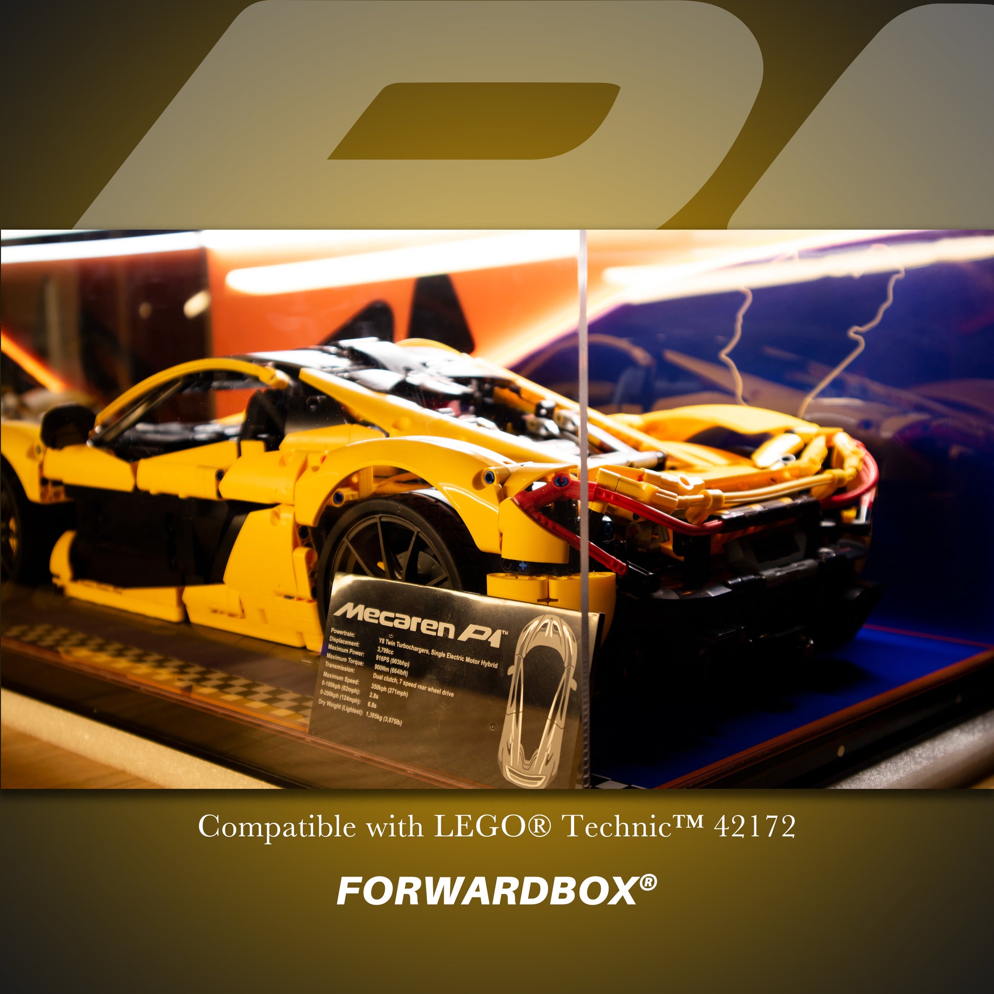 FORWARDBOX LEGO ® Technic Light-Up Display Case Compatible with McLaren P1 (Set No. 42172)