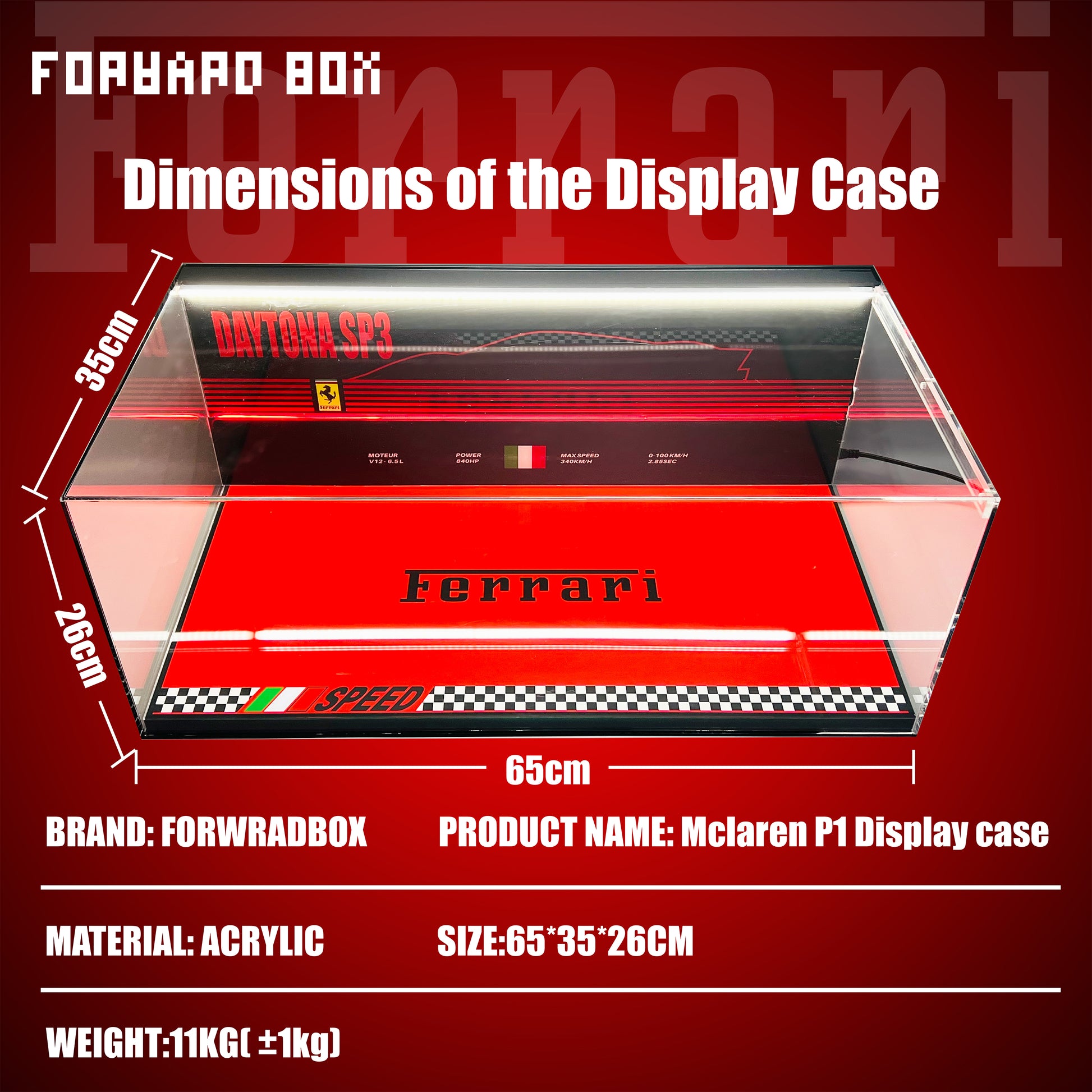 FORWARDBOX LEGO ® Technic Light-Up Display Case Compatible with Ferrari sp3(Set No. 42143)